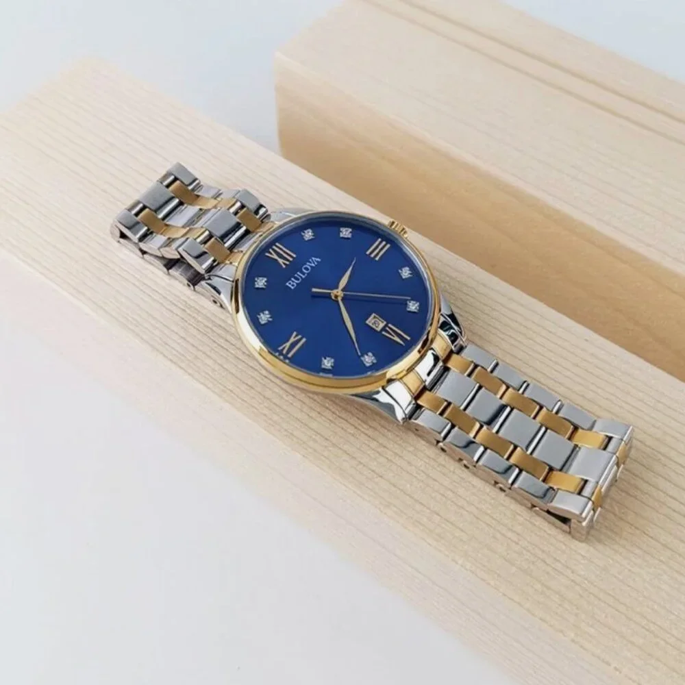 Bulova Classic Men's Two Tone Diamond Blue Dial Watch 40mm